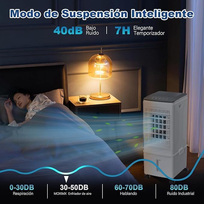 4 en 1 Enfriador de Aire, 9.5L Ventilador Evaporativo, 4 Modos y 3 Velocidades, con 3 Cajas de Hielo, Control Remoto, 7H Temporizador, para Hogar y Oficina