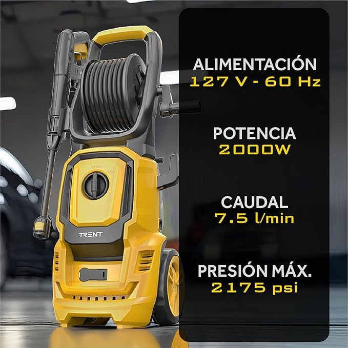 Hidrolavadora Eléctrica 2000W Alta Presión 2175 PSI con Carrete Retráctil