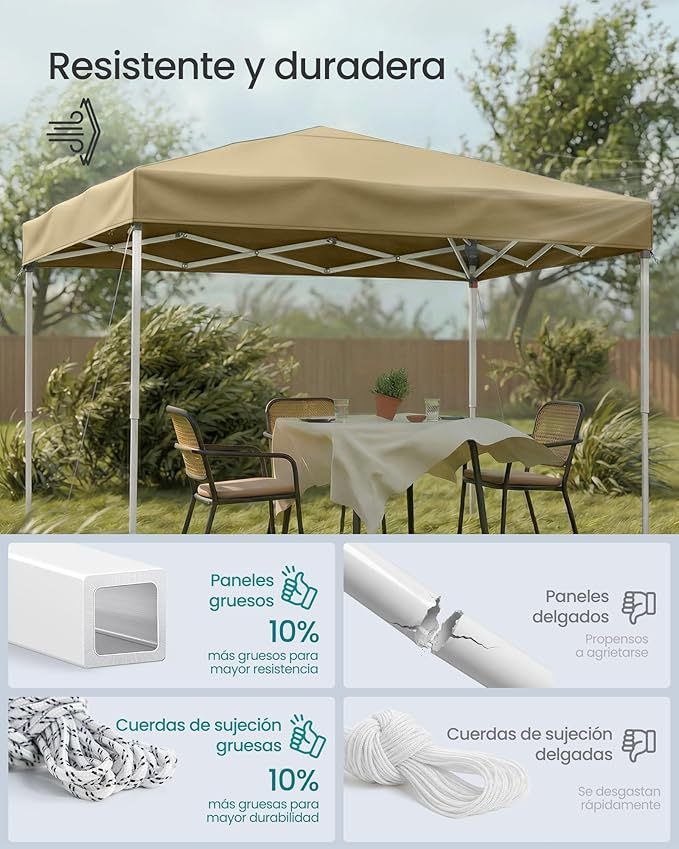 Cenador, Carpa Plegable, 3 x 3 m, para Patio, Jardín, Mercadillo, Protección Solar, Portátil