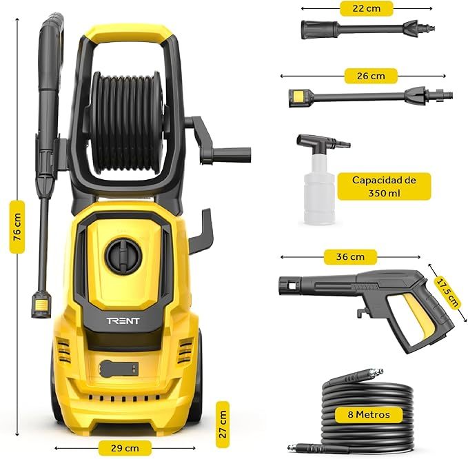 Hidrolavadora Eléctrica 2000W Alta Presión 2175 PSI con Carrete Retráctil