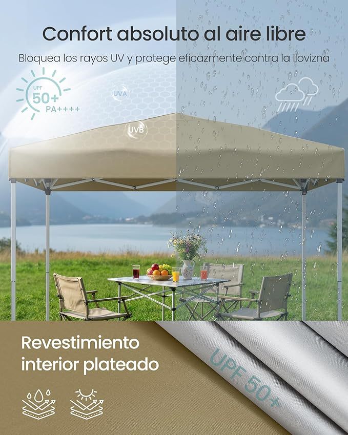 Cenador, Carpa Plegable, 3 x 3 m, para Patio, Jardín, Mercadillo, Protección Solar, Portátil