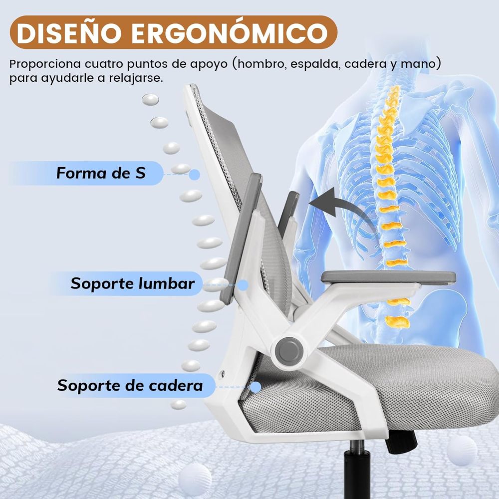 Silla de Oficina ergonómica-Silla Escritorio con Respaldo de Malla Transpirable，Ajustable y Reposabrazos Sillas Ergonómicas para Escritorio Home Office
