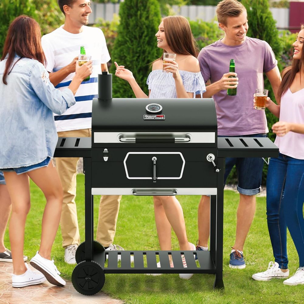 Parrilla de carbón de lujo de 30 pulgadas con cubierta, parrilla grande para barbacoa con mesas laterales plegables para picnic al aire última intervensión, camping, patio,