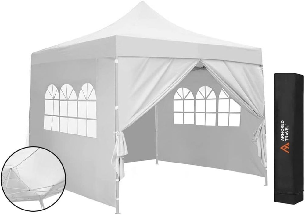 Toldo con Paredes Carpa Plegable Retráctil Impermeable 3x3 M Premium para Exteriores Jardín| Uso comercial | Negocio Uso rudo *Acero Reforzado* + **Maleta Transportadora** + *Estacas* Canopy Tent Gazebo Instant Shelter