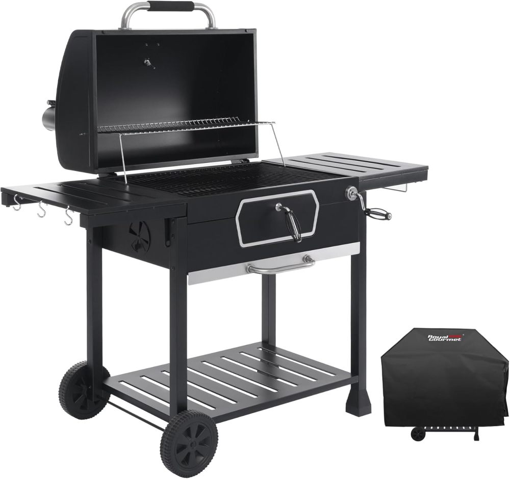 Parrilla de carbón de lujo de 30 pulgadas con cubierta, parrilla grande para barbacoa con mesas laterales plegables para picnic al aire última intervensión, camping, patio,