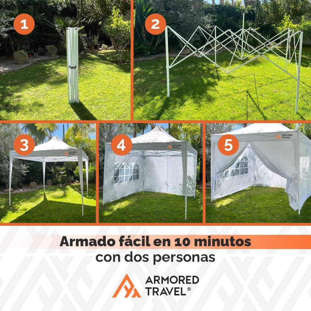 Toldo con Paredes Carpa Plegable Retráctil Impermeable 3x3 M Premium para Exteriores Jardín| Uso comercial | Negocio Uso rudo *Acero Reforzado* + **Maleta Transportadora** + *Estacas* Canopy Tent Gazebo Instant Shelter
