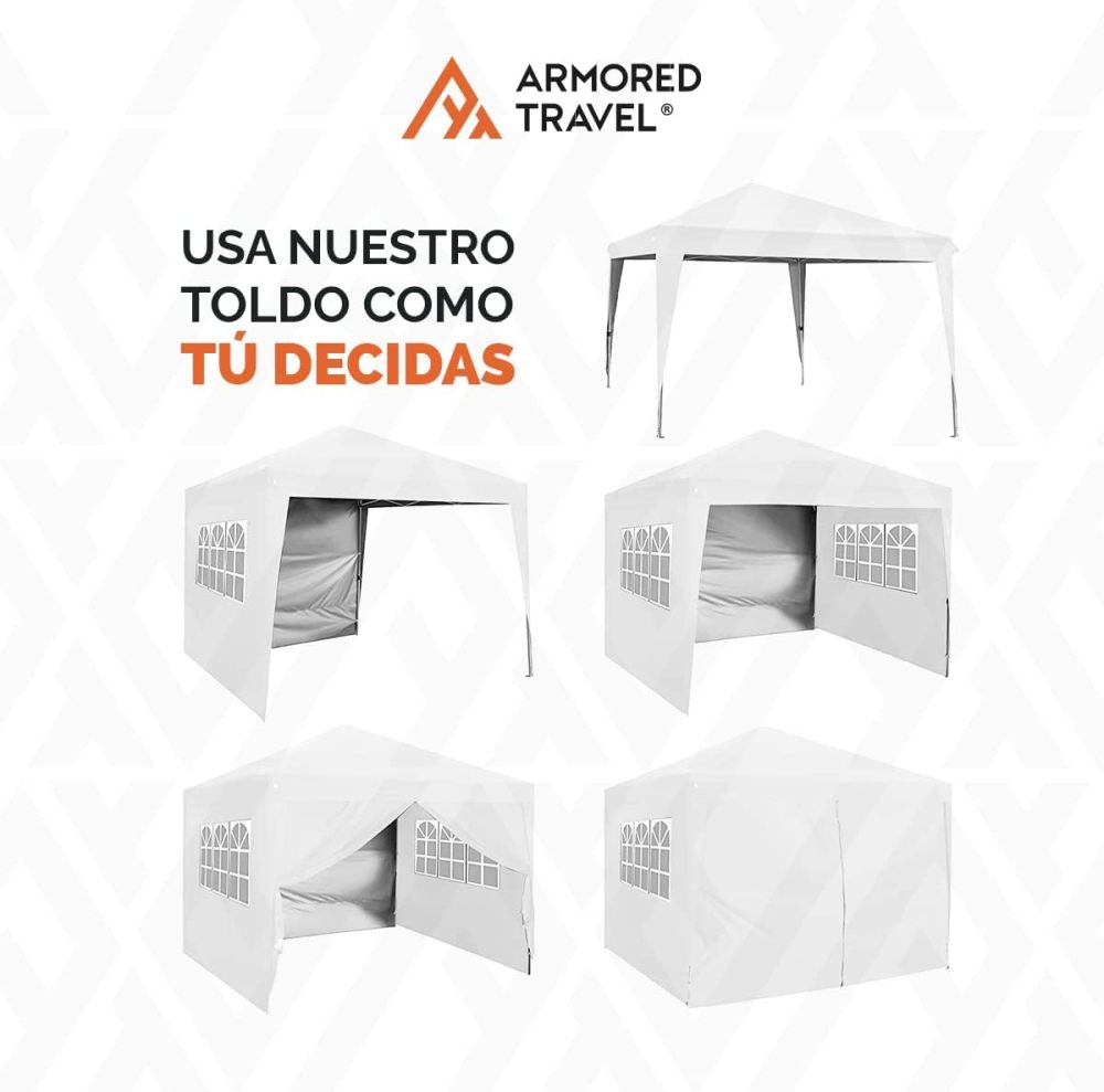 Toldo con Paredes Carpa Plegable Retráctil Impermeable 3x3 M Premium para Exteriores Jardín| Uso comercial | Negocio Uso rudo *Acero Reforzado* + **Maleta Transportadora** + *Estacas* Canopy Tent Gazebo Instant Shelter