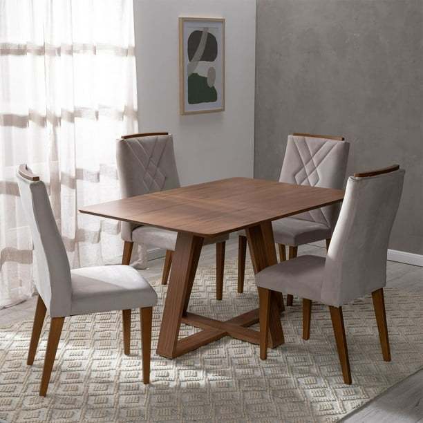 Comedor 135 Cm + 4 Sillas Megan Gris