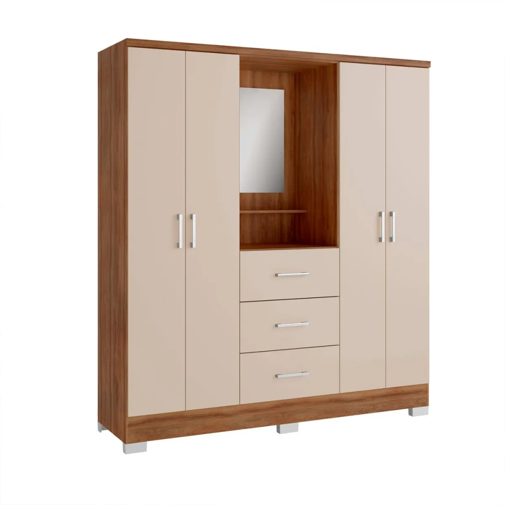 Clóset Armario 4 Puertas 3 Cajones con Espejo 198x160x46 cm Mueble
