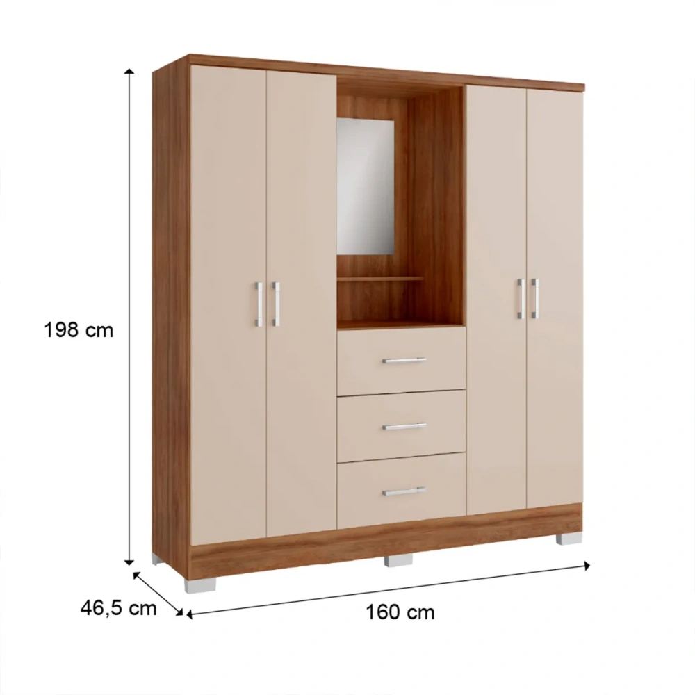 Clóset Armario 4 Puertas 3 Cajones con Espejo 198x160x46 cm Mueble