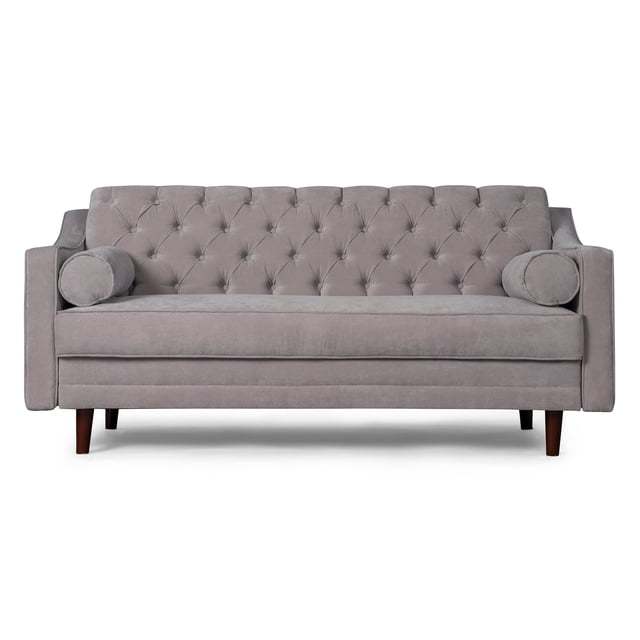 Sofá Cama  Con Memory Foam, Color Gris Claro, Velvet Respaldo Reclinable De 3 posiciones.Capitonado