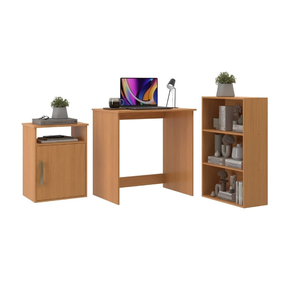 Set Escritorio + Archivador + Estante Maple