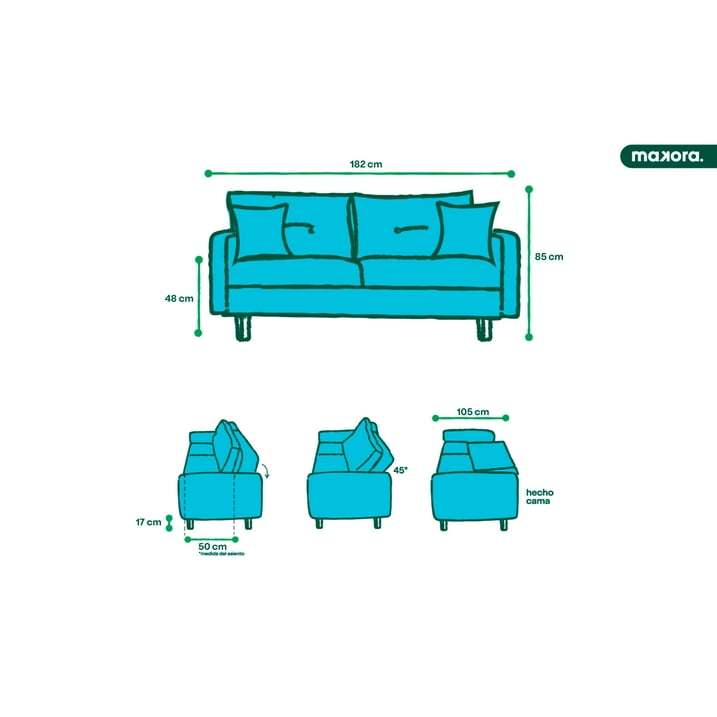 Sofá Cama  Con Memory Foam, Color Gris Claro, Velvet Respaldo Reclinable De 3 posiciones.Capitonado