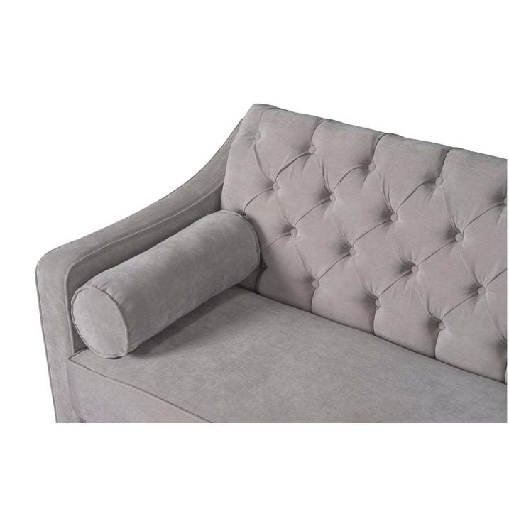Sofá Cama  Con Memory Foam, Color Gris Claro, Velvet Respaldo Reclinable De 3 posiciones.Capitonado