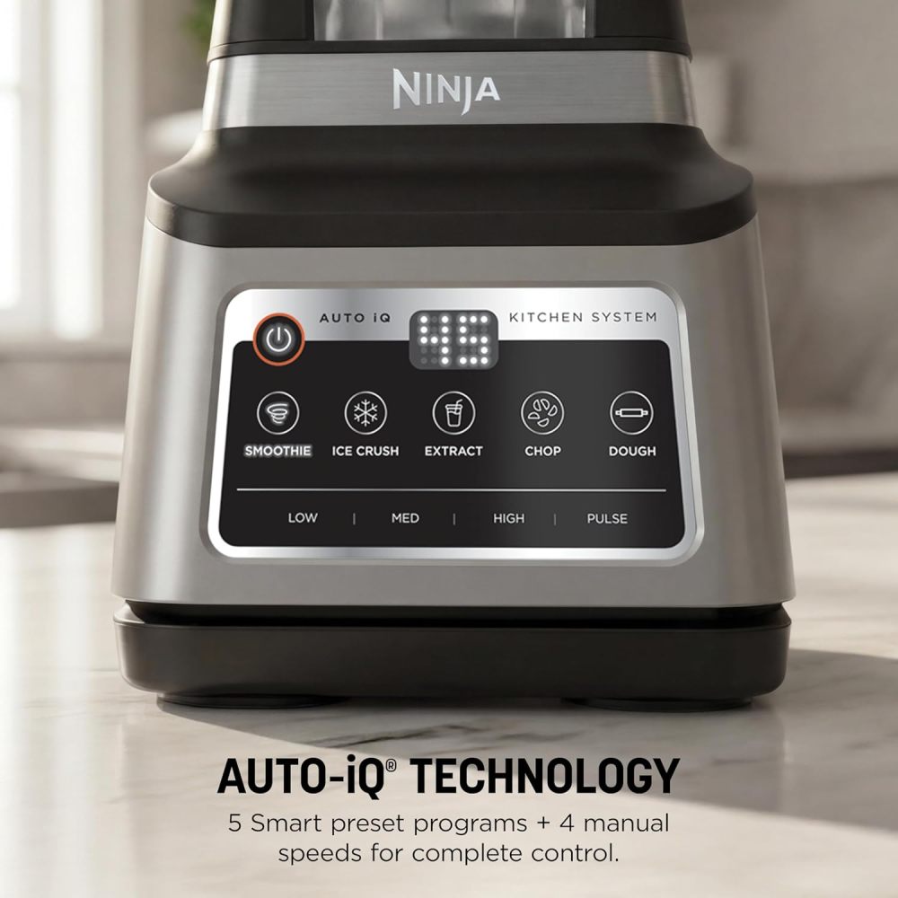 Licuadora Sistema de Cocina 1400W | Jarra 72 oz + Procesador 8 Tazas + 2 Vasos 24 oz | 5 Programas Auto-iQ | Masa, Picar, Smoothies y Frozen | Apto Lavavajillas | BN801