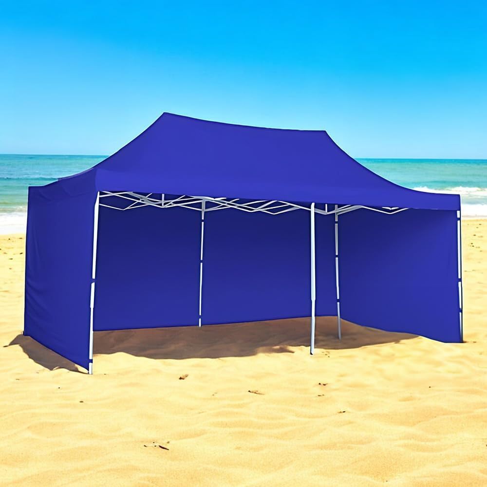 Toldo Plegable con Paredes Laterales, Impermeable y Resistente al Calor, Cinta de Gancho y Felpa de Ajuste, Ideal para Exterior. (Azul, 3x6)