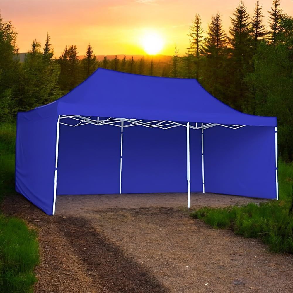 Toldo Plegable con Paredes Laterales, Impermeable y Resistente al Calor, Cinta de Gancho y Felpa de Ajuste, Ideal para Exterior. (Azul, 3x6)