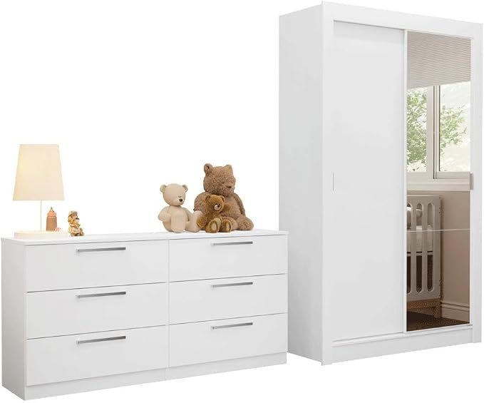 Kit Recámara Infantil Clóset y Cómoda con 6 Cajones 01 - Blanco