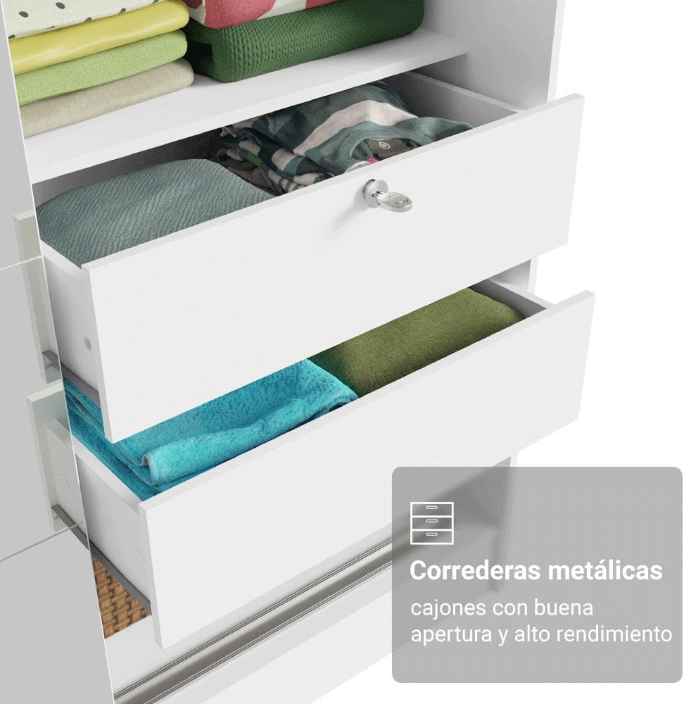 Kit Recámara Infantil Clóset y Cómoda con 6 Cajones - Blanco