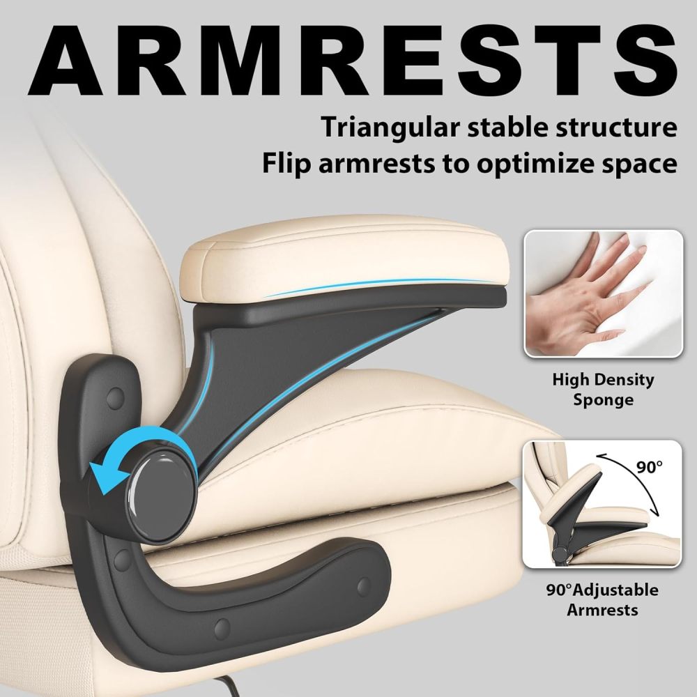 Silla de oficina, silla de escritorio ergonómica de cuero para personas de gran tamaño, con reposabrazos acolchados y abatibles, bloqueo de inclinación ajustable, de alta resistencia y personalizable.