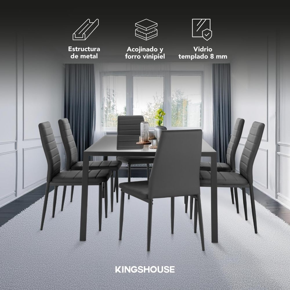 Comedor con 6 Sillas Modelo Vita, Acabado Tipo Madera Estilo Rústico, Moderno y Elegante. para Sala y Cocina