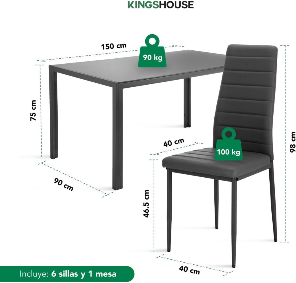 Comedor con 6 Sillas Modelo Vita, Acabado Tipo Madera Estilo Rústico, Moderno y Elegante. para Sala y Cocina