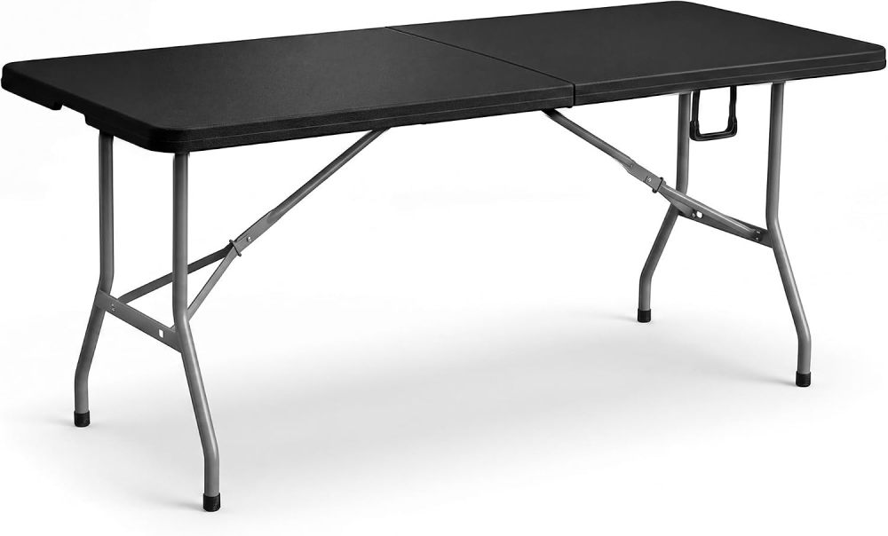 Mesa Plegable de Plastico, en Forma Rectangular, 180 Centimetros de Largo, Plástico Resistente para Interiores y Exteriores, Color Blanco
