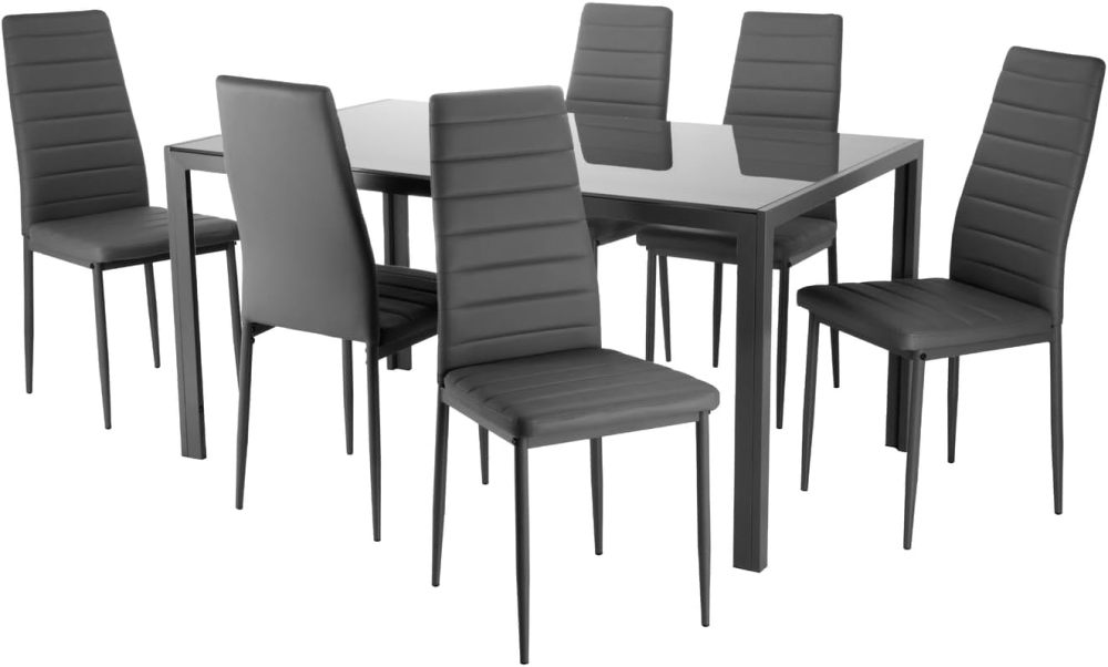 Comedor con 6 Sillas Modelo Vita, Acabado Tipo Madera Estilo Rústico, Moderno y Elegante. para Sala y Cocina