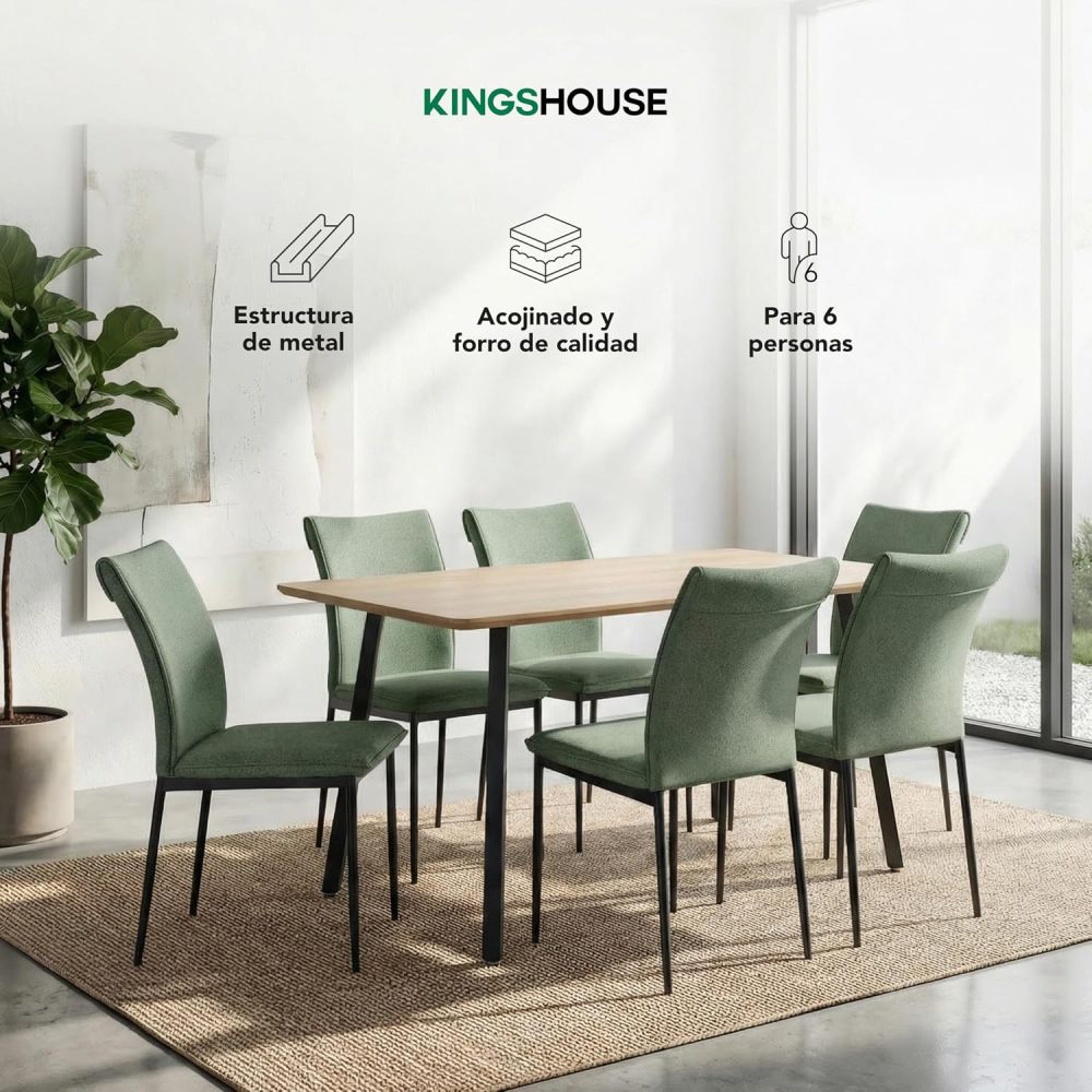 Comedor con 6 Sillas Modelo Vita, Acabado Tipo Madera Estilo Rústico, Moderno y Elegante. para Sala y Cocina