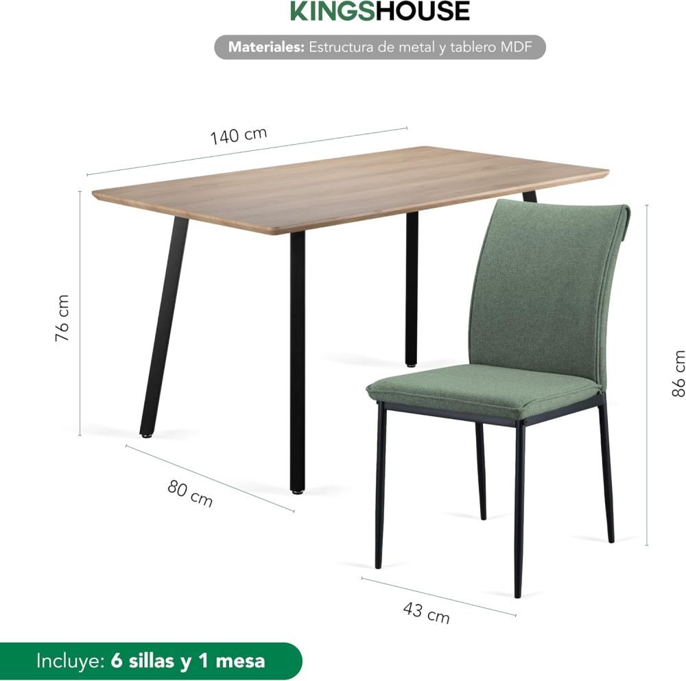 Comedor con 6 Sillas Modelo Vita, Acabado Tipo Madera Estilo Rústico, Moderno y Elegante. para Sala y Cocina