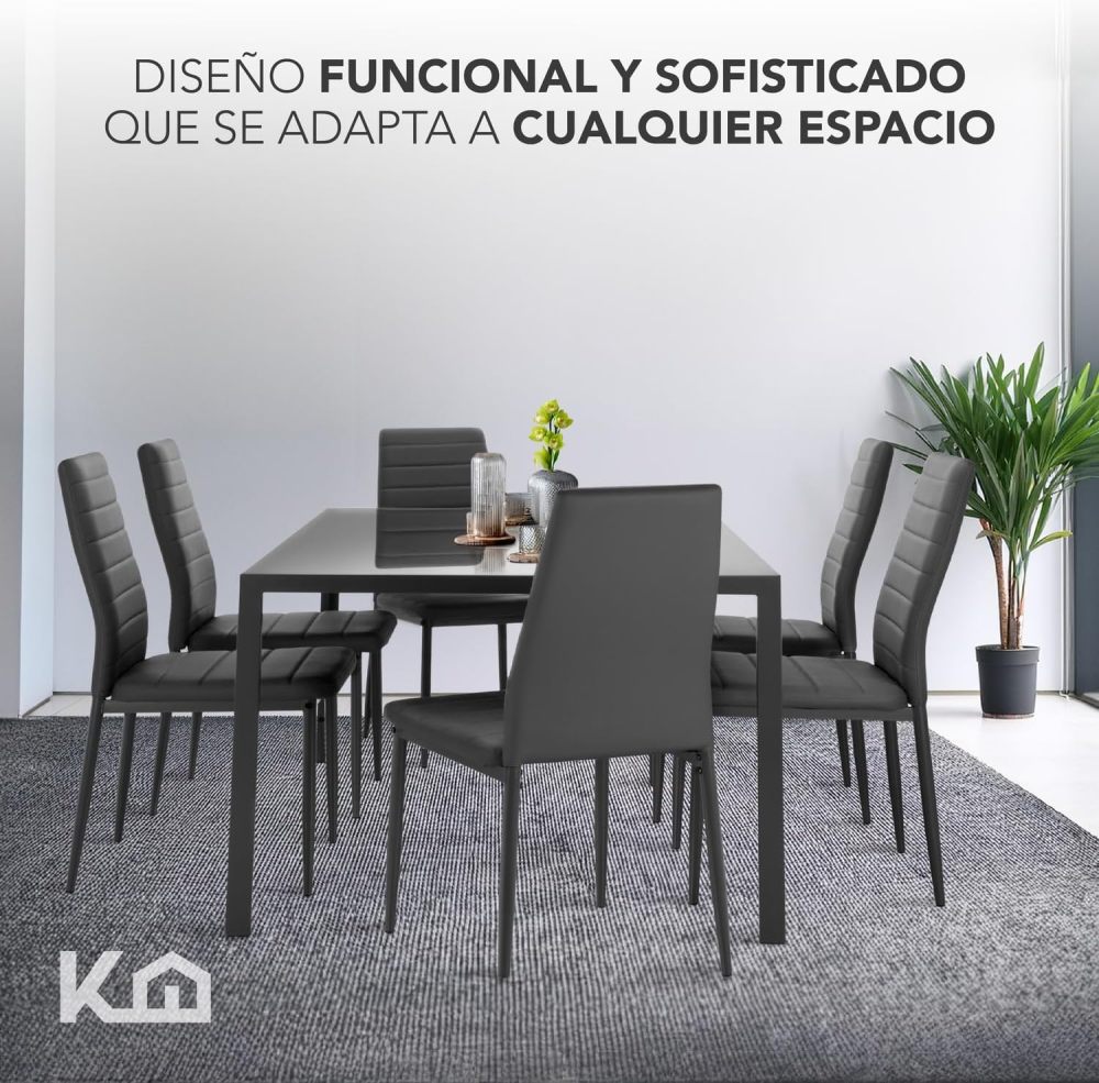 Comedor con 6 Sillas Modelo Vita, Acabado Tipo Madera Estilo Rústico, Moderno y Elegante. para Sala y Cocina