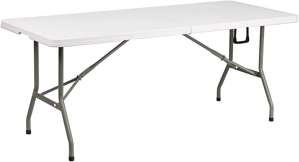 Mesa Plegable de Plastico, en Forma Rectangular, 180 Centimetros de Largo, Plástico Resistente para Interiores y Exteriores, Color Blanco