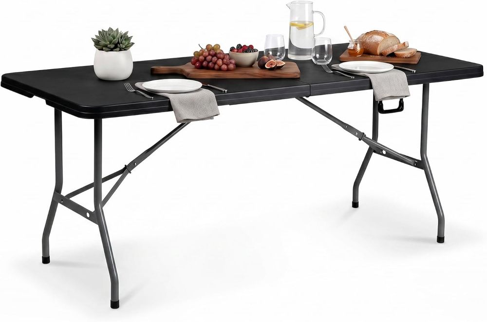 Mesa Plegable de Plastico, en Forma Rectangular, 180 Centimetros de Largo, Plástico Resistente para Interiores y Exteriores, Color Blanco