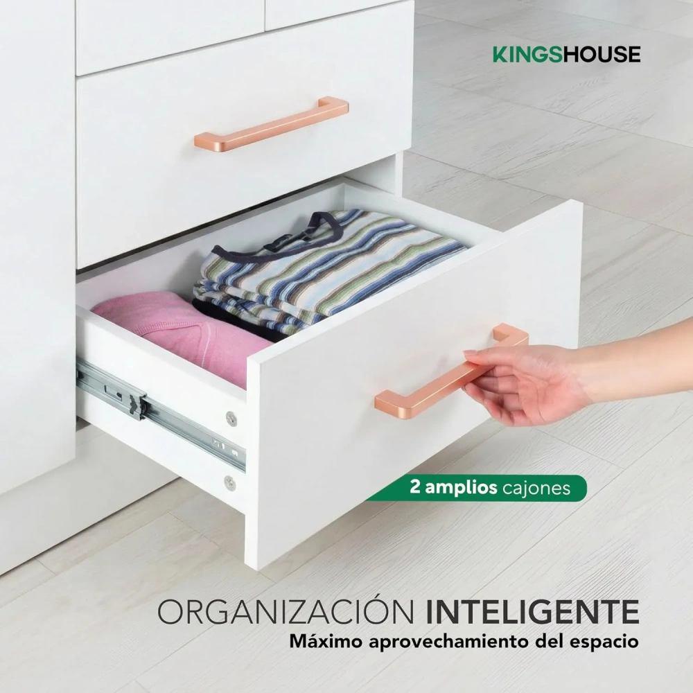 Ropero Closet Armario Blanco de Madera con 4 Puertas y Cajones Organización Almacenamiento de Ropa Minimalista Basic Hogar