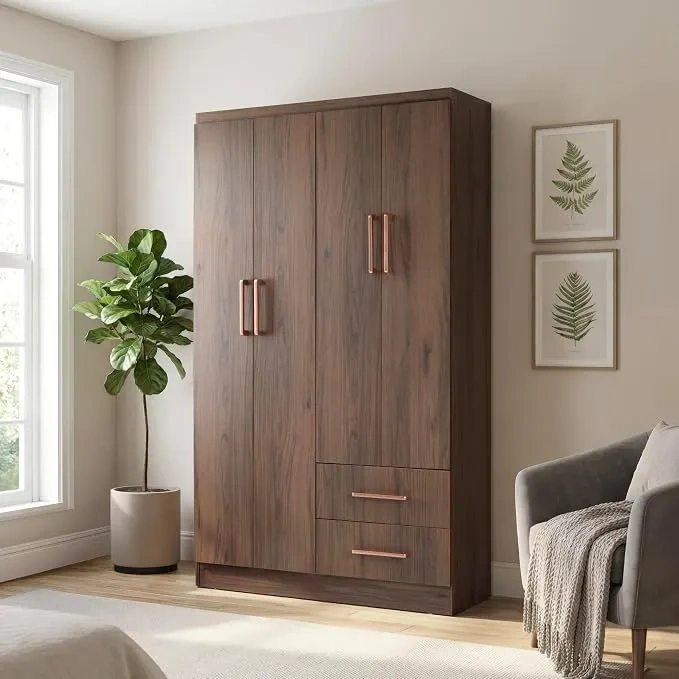 Ropero Closet Armario Blanco de Madera con 4 Puertas y Cajones Organización Almacenamiento de Ropa Minimalista Basic Hogar