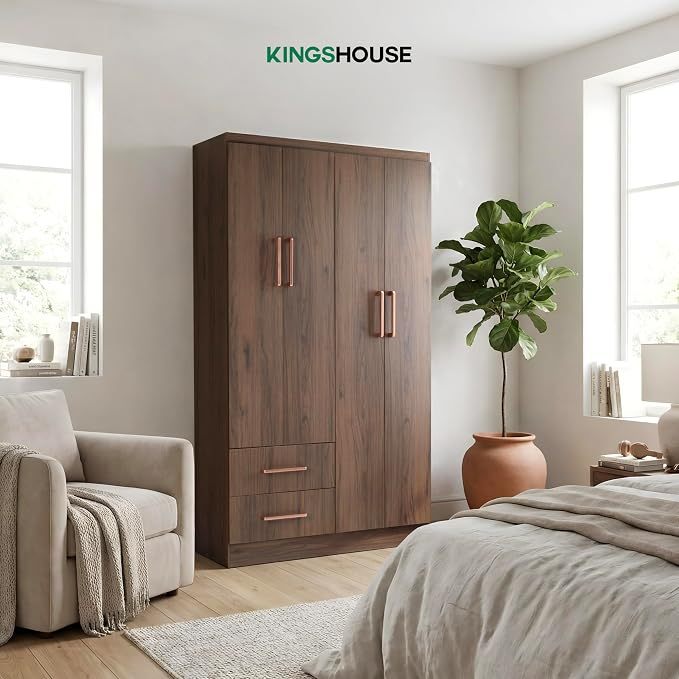 Ropero Closet Armario Blanco de Madera con 4 Puertas y Cajones Organización Almacenamiento de Ropa Minimalista Basic Hogar