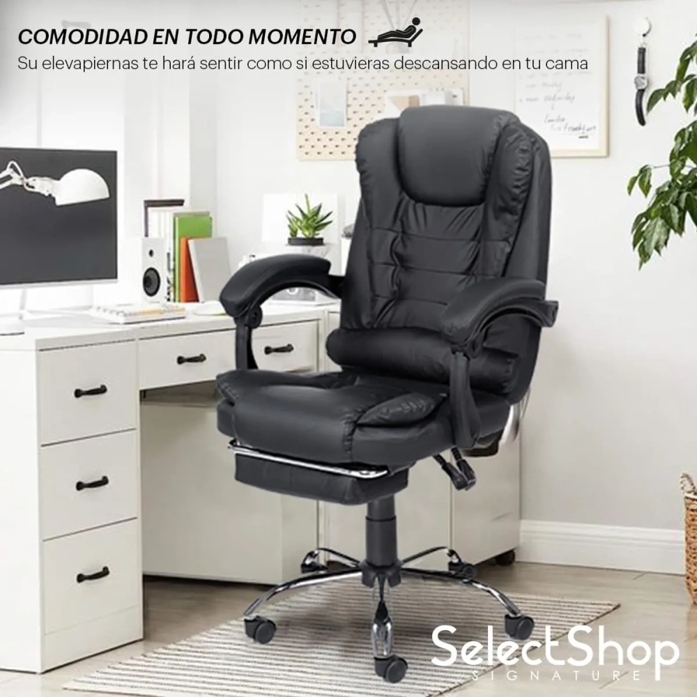 Silla Ejecutiva para Oficina con Reposapies Reclinable Y Giratoria Asiento para Trabajo Ergonómica con Descansapies Y Masaje De Espalda Asiento Y Respaldo Acojinados PO14C1