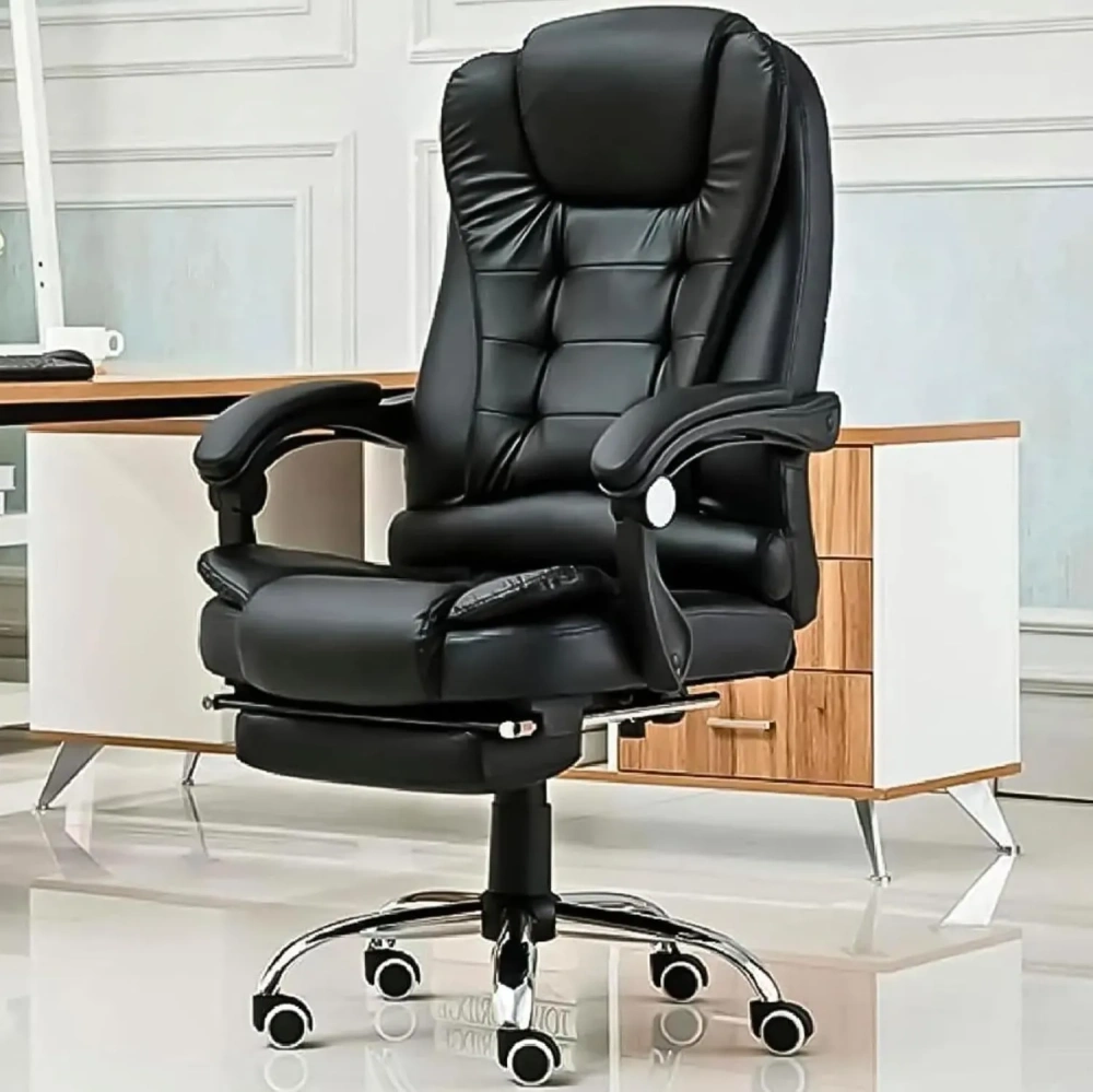 Silla Ejecutiva para Oficina con Reposapies Reclinable Y Giratoria Asiento para Trabajo Ergonómica con Descansapies Y Masaje De Espalda Asiento Y Respaldo Acojinados PO14C1