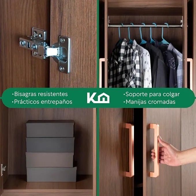 Ropero Closet Armario Blanco de Madera con 4 Puertas y Cajones Organización Almacenamiento de Ropa Minimalista Basic Hogar