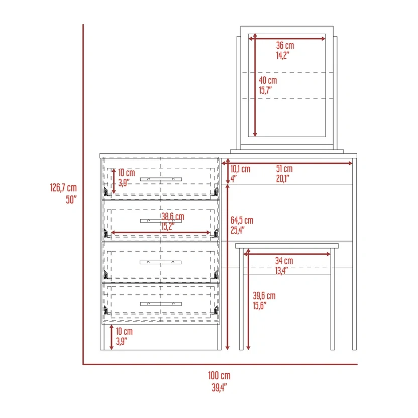 Mueble Tocador  Rta Rovere Blanco 126.7X100X42.5