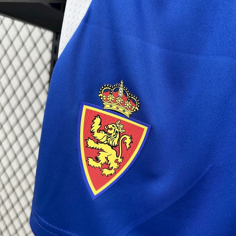 Real Zaragoza Home Kid Kits Youth Apparels Soccer Jersey 24-25