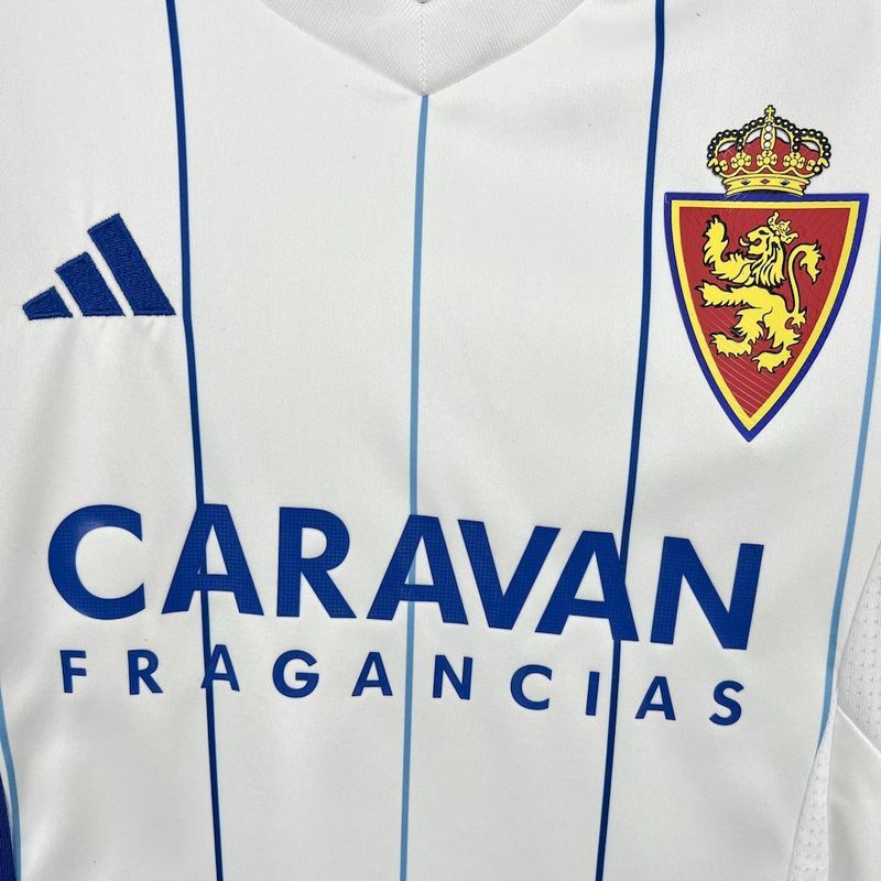 Real Zaragoza Home Kid Kits Youth Apparels Soccer Jersey 24-25