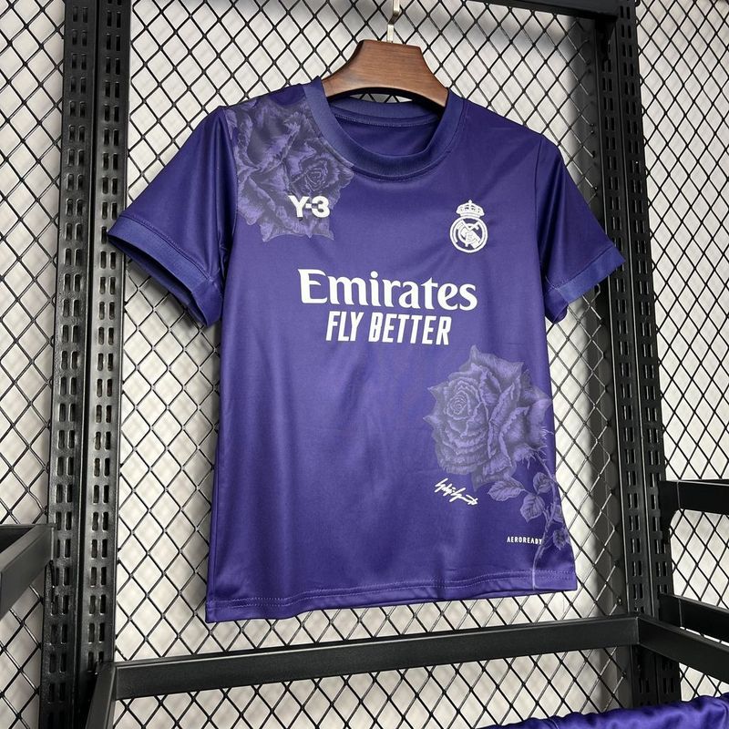 Y3 Real Madrid 24-25 Kids Kits Purple Children Sets Football Jersey