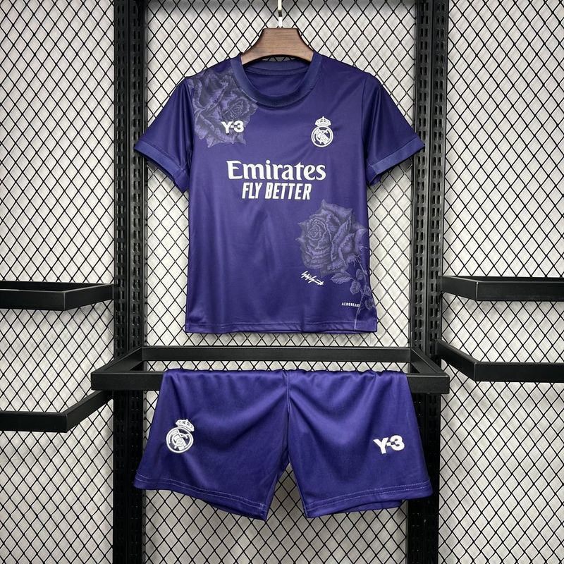 Y3 Real Madrid 24-25 Kids Kits Purple Children Sets Football Jersey