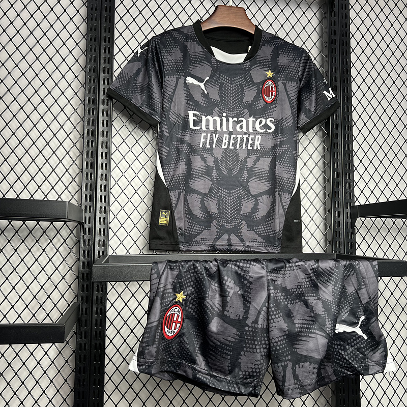 AC Millan 24-25 Goalkeeper Kids Kits Black Youth Apparels Jersey