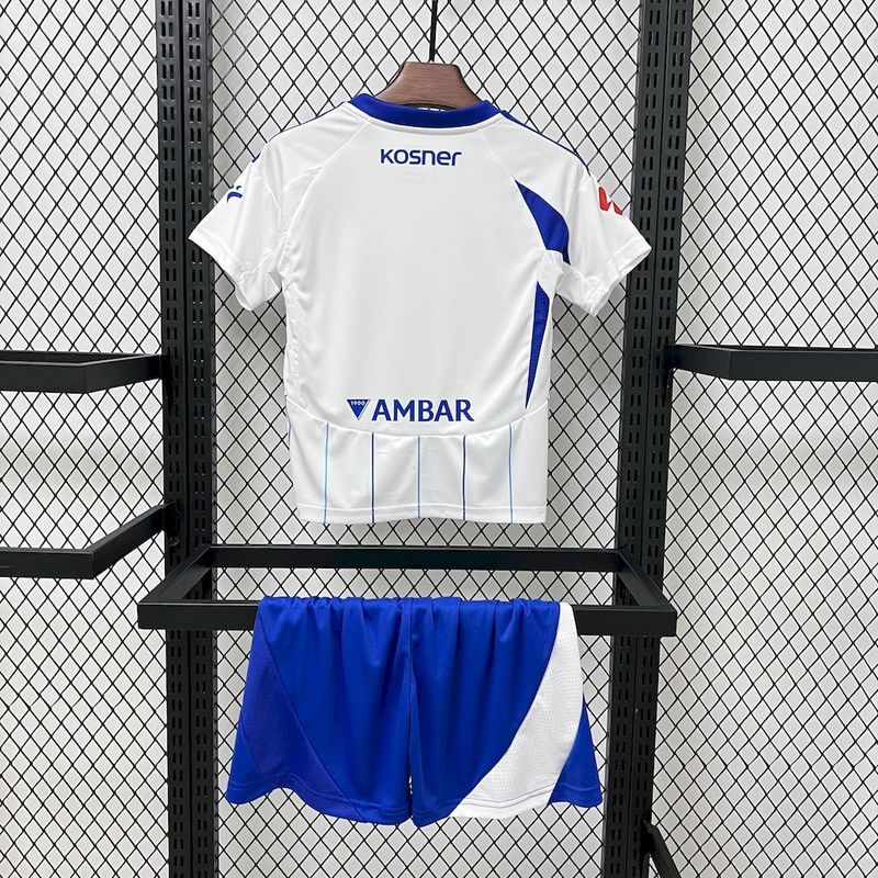 Real Zaragoza Home Kid Kits Youth Apparels Soccer Jersey 24-25