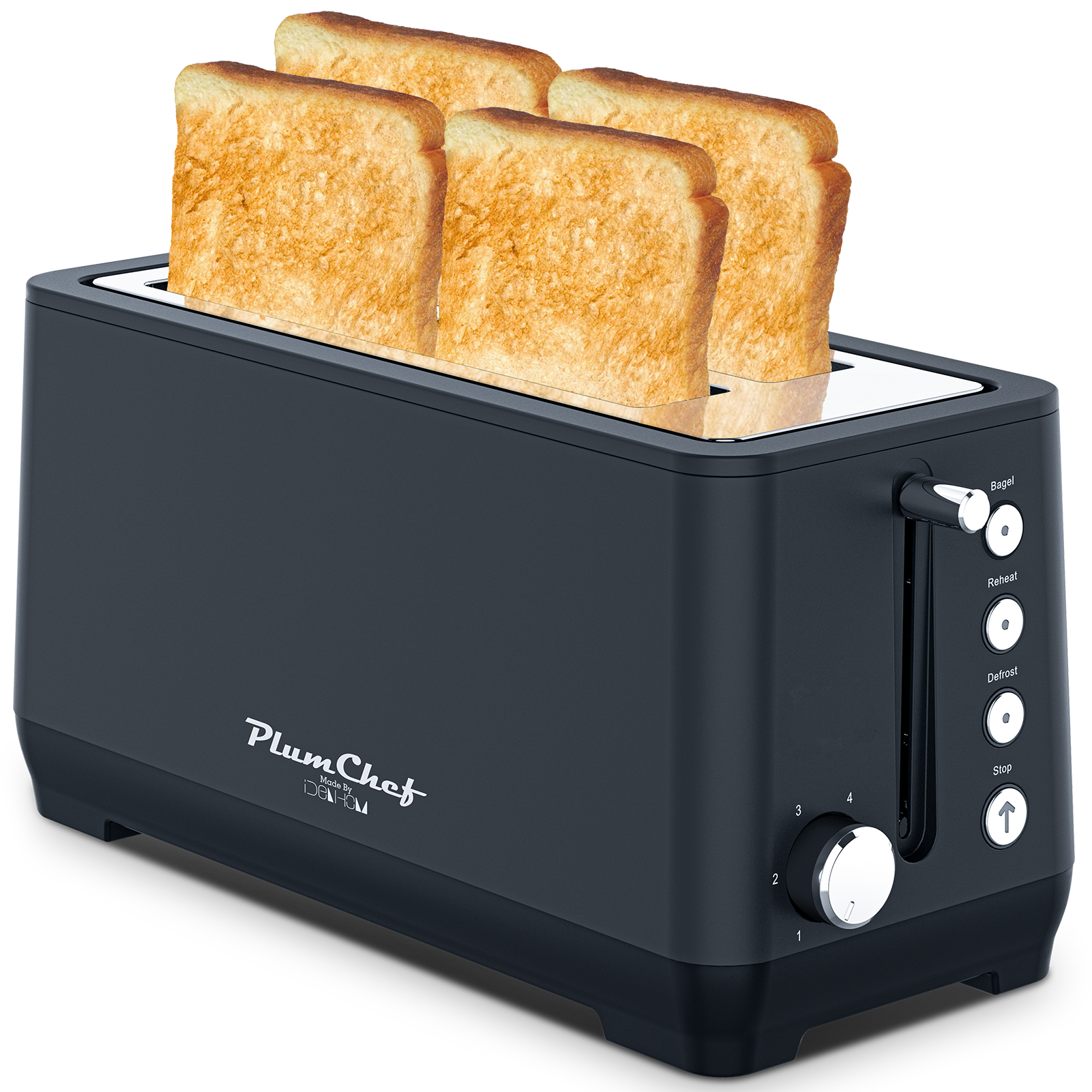 Toaster New One Plum Chef 4 Slice Toaster Extra Wide Long Slot with Warming Rack ...