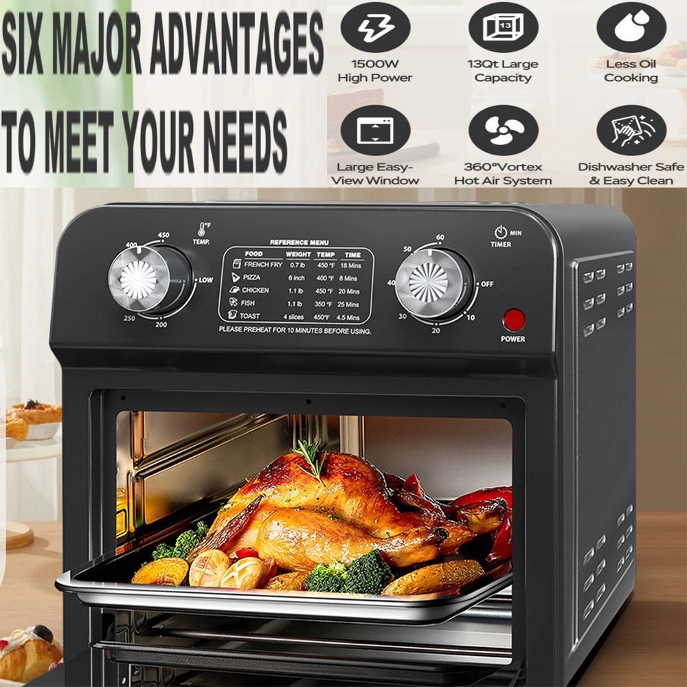 Air Fryer, 13QT,360° Hot Air Circulation for Healthy Oil-Free Cooking,Multifunctional Convection Toaster Oven Air Fryer Combo, Adjustable Temp & Time Control, Stainless Steel Contertop Oven