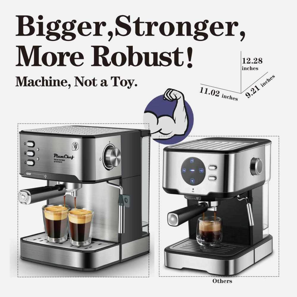 PlumChef Espresso Machine 20 Bar Professional Compact Homehold Coffee Espresso Maker,Low Noise and Fast Coffee Machine for Latte Cappuccino, with Milk Frother Steam Wand 54oz Water Tank