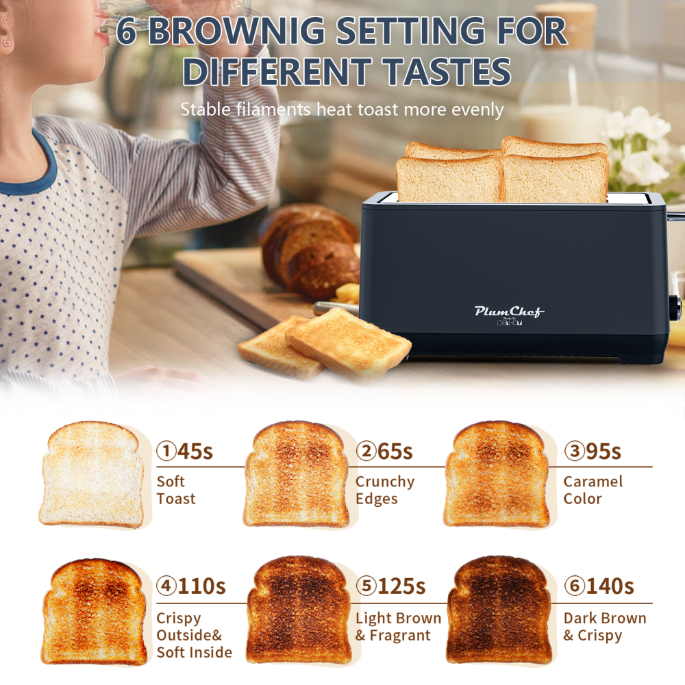 4-Slice Toaster, Extra Wide Long Slot Toaster with Warming Rack, 6 Browning Settings, Bagel/Defrost/Reheat Functions, Removable Crumb Tray, Stainless Steel Housing 1350W, Matte Blue